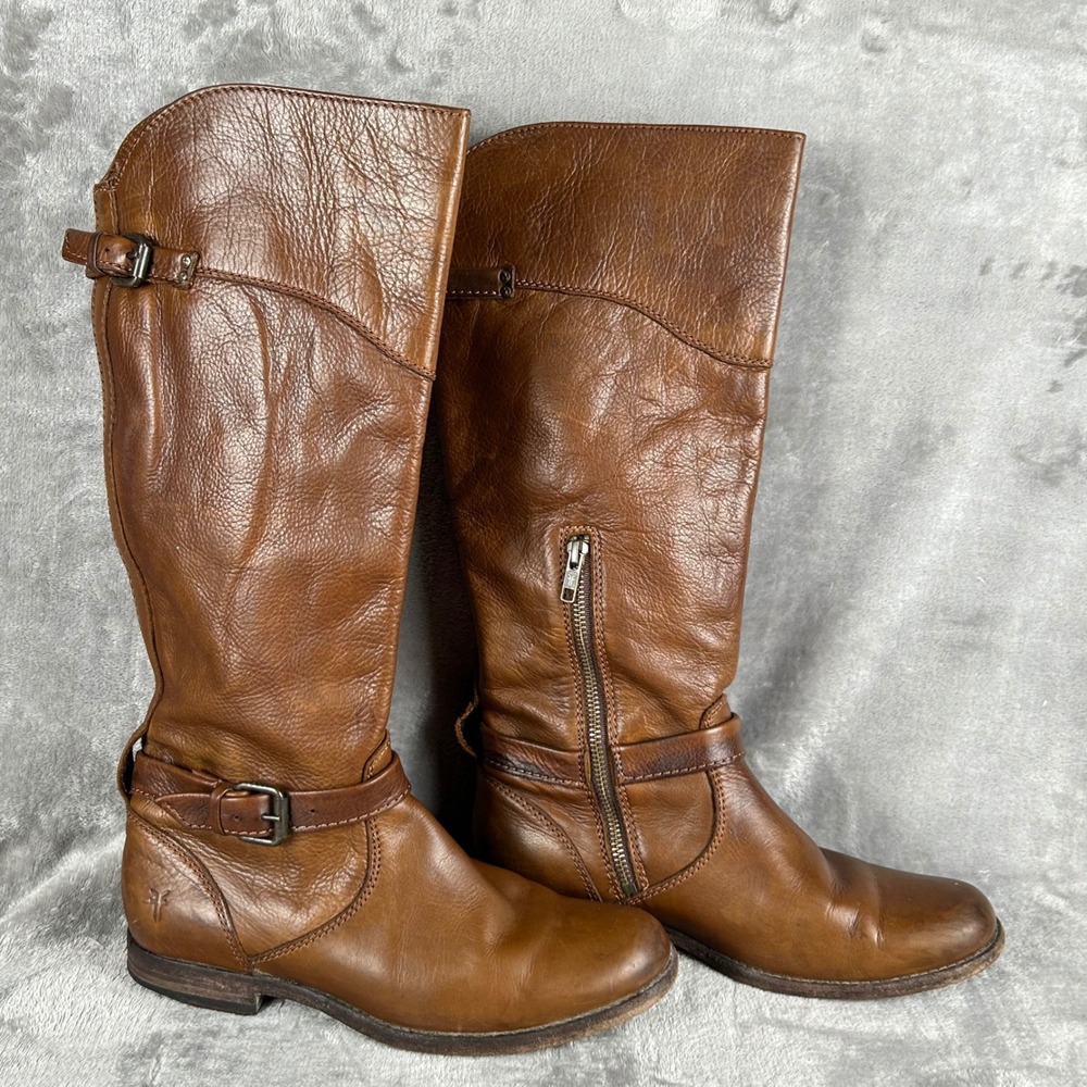 Frye Phillip Cognac Brown Leather Tall Riding Boots Womens 8.5 B 76844